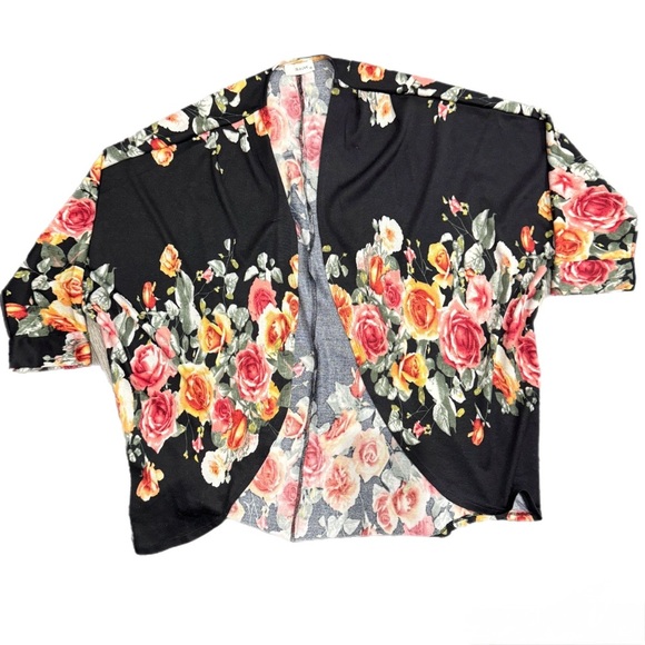Anthropologie MAUVE Open Front Sweater – Black Floral • Batwing Sleeves Size XL - Picture 2 of 6
